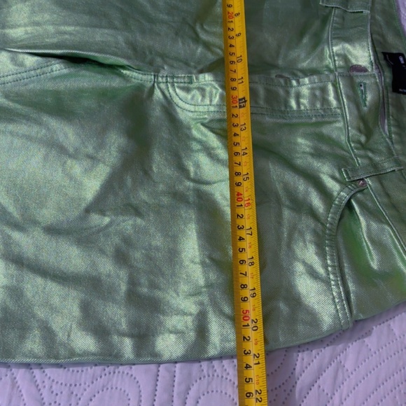 ASOS Design Mid Rise 90’s Straight leg metallic Green Jeans - Picture 11 of 14